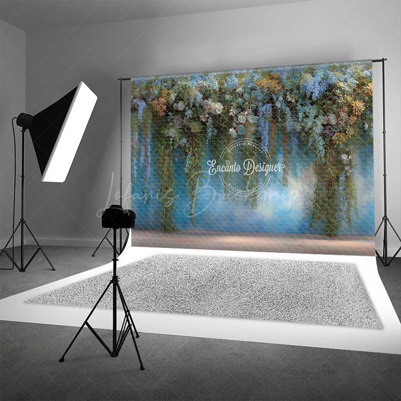 Lofaris Hanging Greenery and Succulent Wall Photography Backdrop Blue Purple Floral Modern Wedding Photo Background