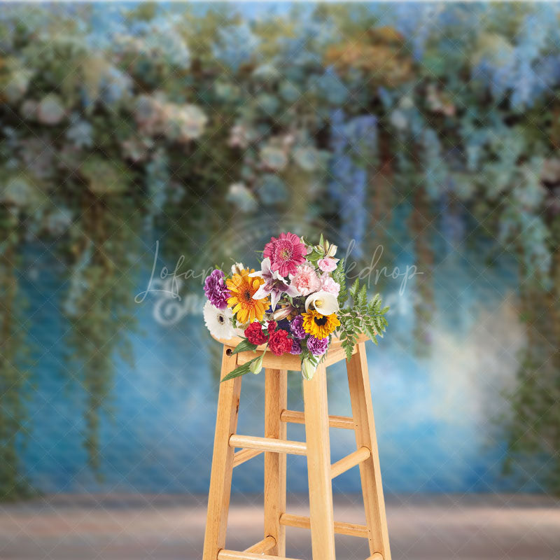 Lofaris Hanging Greenery and Succulent Wall Photography Backdrop Blue Purple Floral Modern Wedding Photo Background