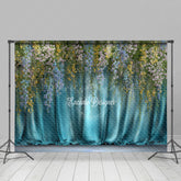 Lofaris Hanging Wisteria Photography Backdrop with Teal Drapes Colorful Floral Elegant Maternity or Wedding Background