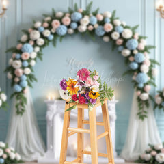 Lofaris Happily Ever After Floral Blue White Wedding Backdrop