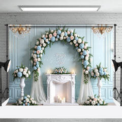 Lofaris Happily Ever After Floral Blue White Wedding Backdrop