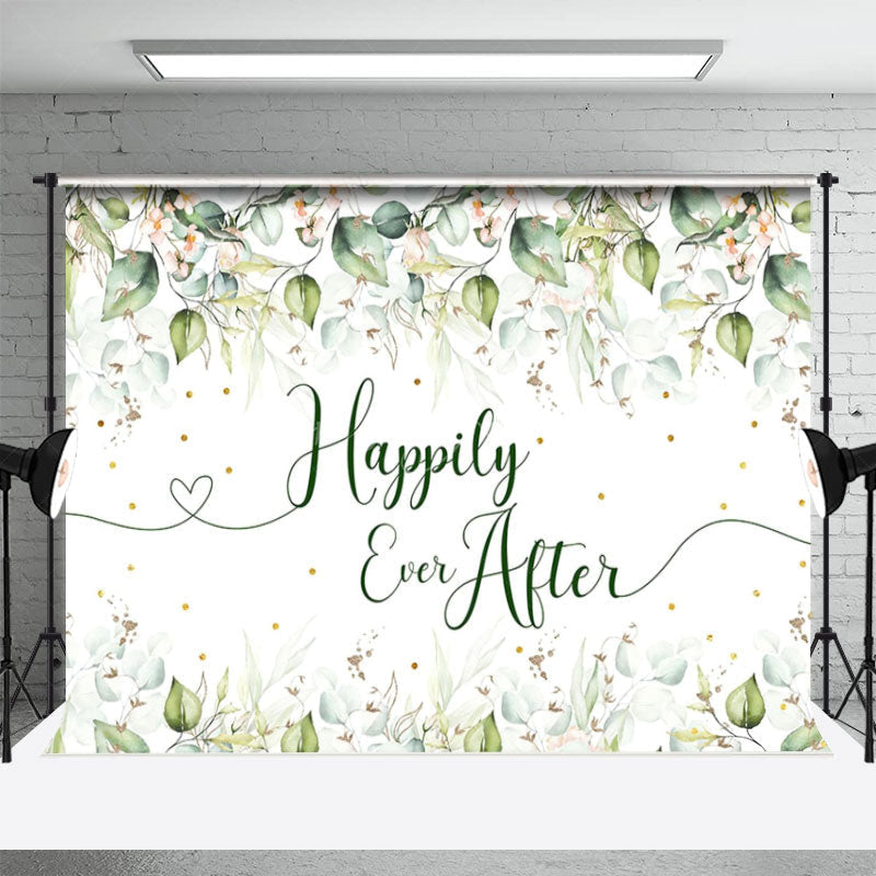 Lofaris Happily Ever After Green Eucalyptus Backdrop for Wedding