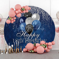 Lofaris Happy 18th Birthday Round Backdrop Navy Blue Silver Balloon Party Decoration Glitter Drip Background