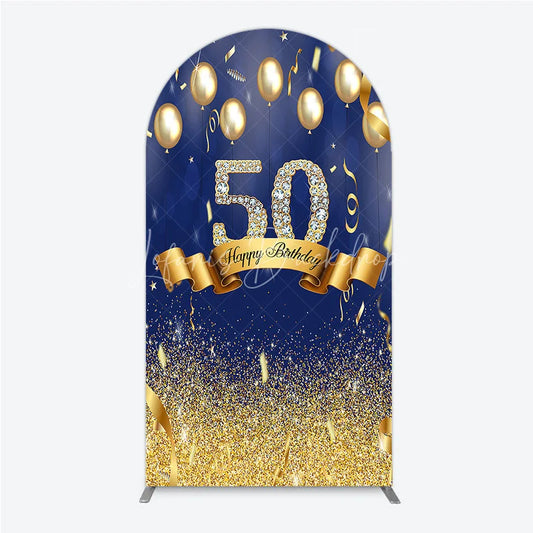 Lofaris Happy 50th Birthday Arch Backdrop Royal Blue and Gold Balloons Diamond Glitter Party Decor