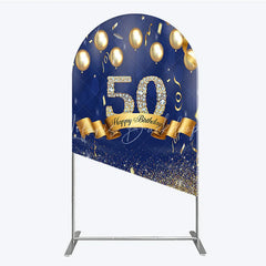 Lofaris Happy 50th Birthday Arch Backdrop Royal Blue and Gold Balloons Diamond Glitter Party Decor