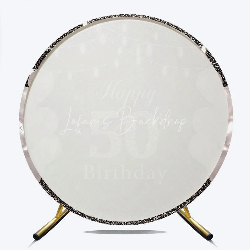 Lofaris Happy 50th Birthday Round Backdrop Black Silver Glitter Diamond Celebration Elegant Party Decor