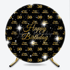 Lofaris Happy 50th Birthday Round Backdrop Gold Glitter Number 50 on Black Pattern Background Milestone Fifty Years Party Decor