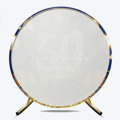 Lofaris Happy 50th Birthday Round Backdrop for Him or Her Royal Blue and Gold with Diamonds Cheers to 50 Years Party