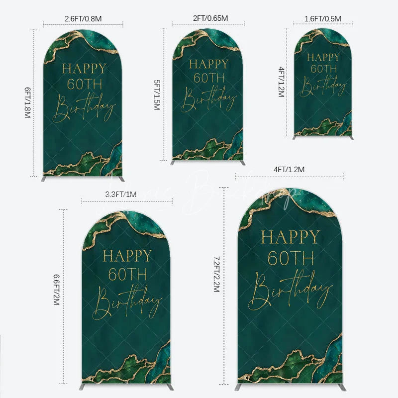 Lofaris Happy 60th Birthday Arch Backdrop Emerald Green Gold Marble Decoration Abstract Luxury Background
