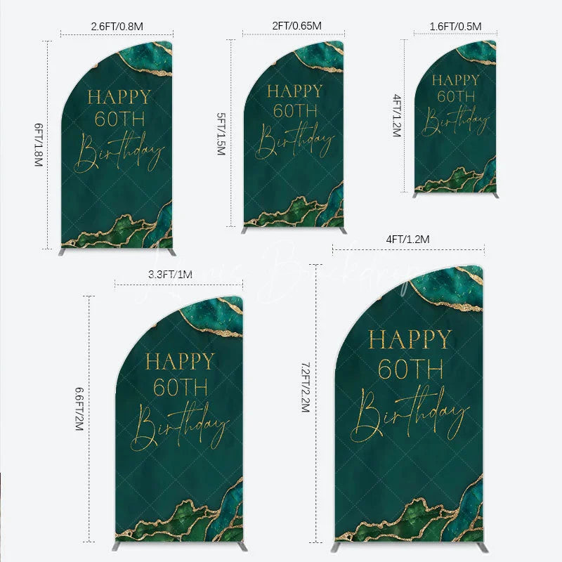 Lofaris Happy 60th Birthday Half Moon Arch Backdrop Emerald Green Gold Marble Decoration Abstract Luxury Background
