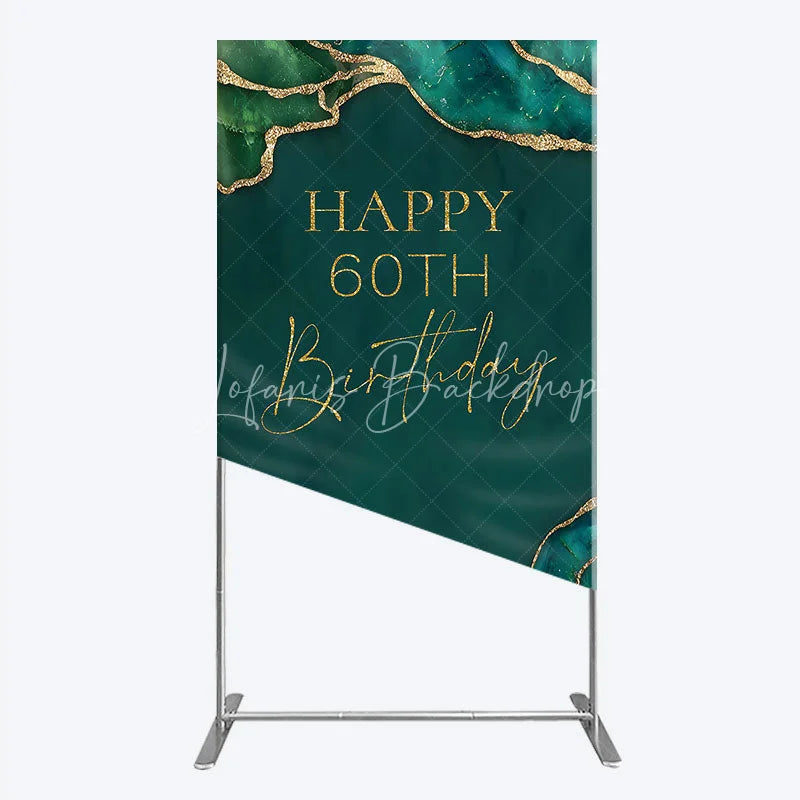 Lofaris Happy 60th Birthday Rectangle Backdrop Emerald Green Gold Marble Decoration Abstract Luxury Background