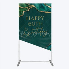 Lofaris Happy 60th Birthday Rectangle Backdrop Emerald Green Gold Marble Decoration Abstract Luxury Background