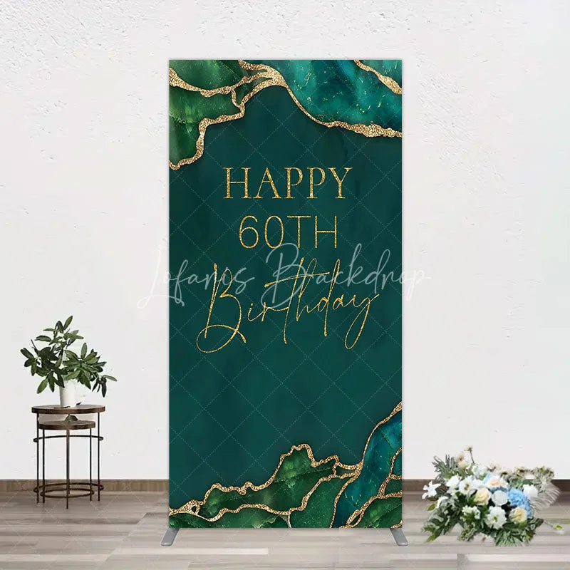 Lofaris Happy 60th Birthday Rectangle Backdrop Emerald Green Gold Marble Decoration Abstract Luxury Background