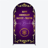 Lofaris Happy Anniversary Corporate Event Arch Backdrop Elegant Purple and Gold Ornate Frame Company Party Photo Booth Decor