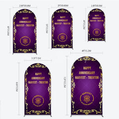 Lofaris Happy Anniversary Corporate Event Arch Backdrop Elegant Purple and Gold Ornate Frame Company Party Photo Booth Decor