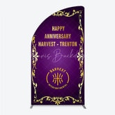 Lofaris Happy Anniversary Corporate Event Half Moon Arch Backdrop Elegant Purple and Gold Ornate Frame Company Party Photo Booth Decor