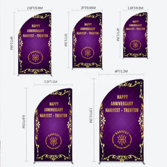 Lofaris Happy Anniversary Corporate Event Half Moon Arch Backdrop Elegant Purple and Gold Ornate Frame Company Party Photo Booth Decor