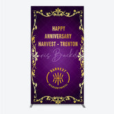 Lofaris Happy Anniversary Corporate Event Rectangle Backdrop Elegant Purple and Gold Ornate Frame Company Party Photo Booth Decor
