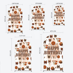 Lofaris Happy Birthday Arch Backdrop Basketballs or Bows Gender Reveal He She Sports Theme Party Decor