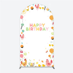Lofaris Happy Birthday Arch Backdrop for Kids Cute Farm Friends with Chicken and Chicks Sunshine Rainbow Party Prop