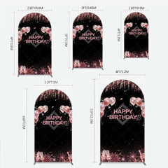 Lofaris Happy Birthday Arch Backdrop Rose Gold Balloons Black Glitter Champagne Decor