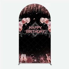 Lofaris Happy Birthday Arch Backdrop Rose Gold Balloons Black Glitter Champagne Decor