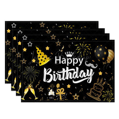 Lofaris Happy Birthday Balloons Black Set of 4 Placemats