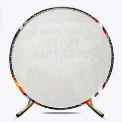 Lofaris Happy Birthday Big Rig Truck Round Backdrop Transportation Theme Red Semi Party Supplies for Boy