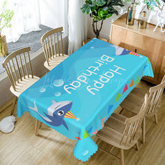 Lofaris Happy Birthday Blue Shark Party Rectangle Tablecloth