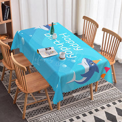 Lofaris Happy Birthday Blue Shark Party Rectangle Tablecloth