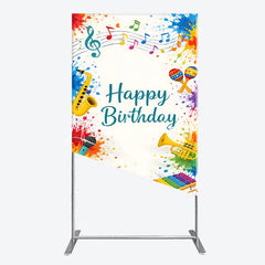 Lofaris Happy Birthday Musical Instruments Rectangle Arch Backdrop Vibrant Colorful Paint Splatters Party Decor