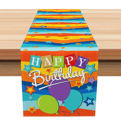 Lofaris Happy Birthday Party Table Runner with Colorful Stars and Balloons for Kids Celebration Decoration