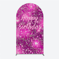 Lofaris Happy Birthday Pink Disco Arch Backdrop Glam Sequin Glitter Effect Girl’s Night Out Party Photo Booth Decor