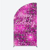 Lofaris Happy Birthday Pink Disco Half Moon Arch Backdrop Glam Sequin Glitter Effect Girl’s Night Out Party Photo Booth Decor
