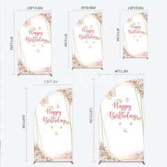 Lofaris Happy Birthday Pink Gold Butterfly Half Moon Arch Backdrop Elegant Bohemian Floral Decor.
