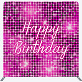 Lofaris Happy Birthday Pink Sequin Tension Fabric Backdrop Disco Ball Glitter Effect Background Glam Party Decor for Girls and Women