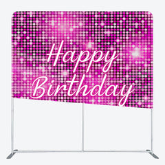 Lofaris Happy Birthday Pink Sequin Tension Fabric Backdrop Disco Ball Glitter Effect Background Glam Party Decor for Girls and Women