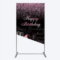 Lofaris Happy Birthday Rectangle Backdrop for Her Pink Glitter High Heels and Champagne Fabulous Women’s Party Photo Prop