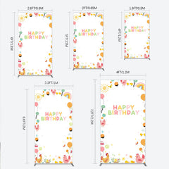 Lofaris Happy Birthday Rectangle Backdrop for Kids Cute Farm Friends with Chicken and Chicks Sunshine Rainbow Party Prop