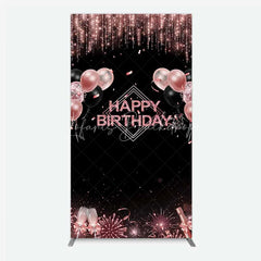 Lofaris Happy Birthday Rectangle Backdrop Rose Gold Balloons Black Glitter Champagne Decor