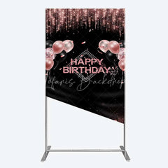 Lofaris Happy Birthday Rectangle Backdrop Rose Gold Balloons Black Glitter Champagne Decor
