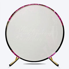 Lofaris Happy Birthday Round Backdrop for Her Black and Magenta with Floral Champagne Elegant High Heels Party