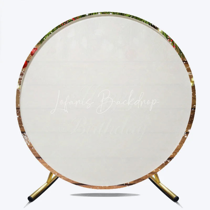 Lofaris Happy Birthday Round Backdrop Rustic Wood Winter Snow Pine Christmas Light