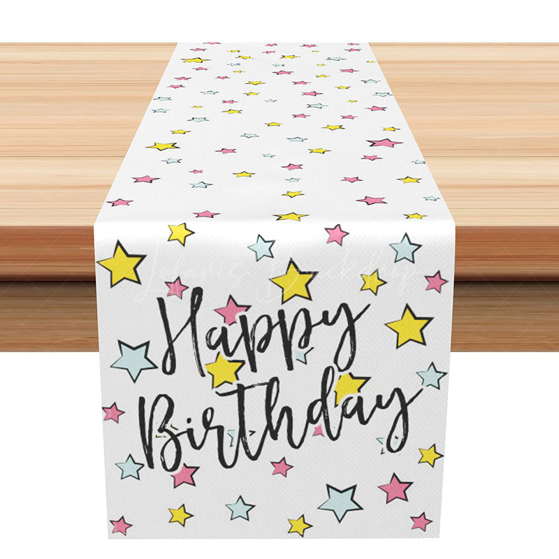 Lofaris Happy Birthday Table Runner with Colorful Star Print for Kids Party Supplies and Decor