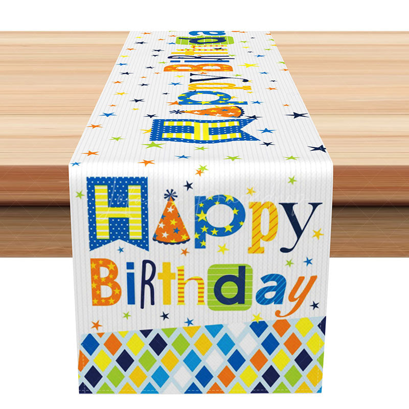 Lofaris Happy Birthday Table Runner with Colorful Stars Pattern Fun Party Supplies for Kids Celebration Decor