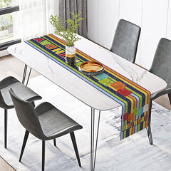 Lofaris Happy Birthday Table Runner with Colorful Stripes and Sparkles for Fun Festive Party Decor