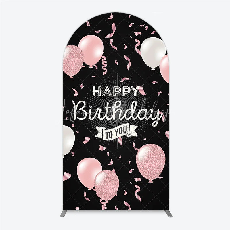 Lofaris Happy Birthday to You Pink and White Balloons Arch Backdrop Glitter Confetti Party Cover