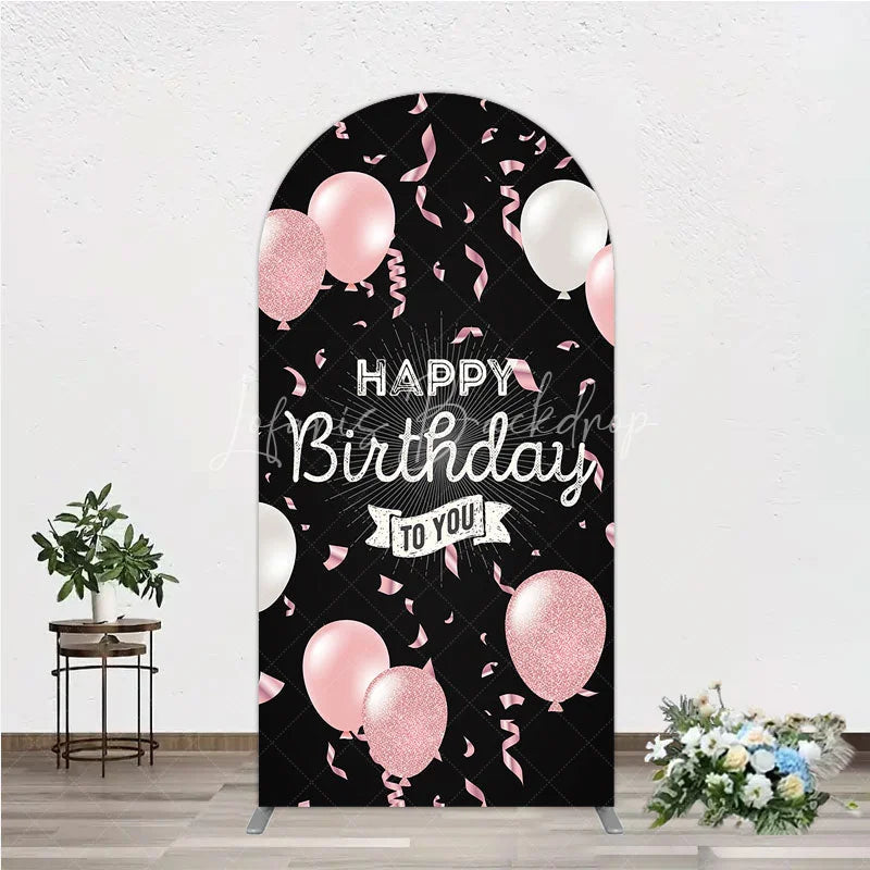 Lofaris Happy Birthday to You Pink and White Balloons Arch Backdrop Glitter Confetti Party Cover