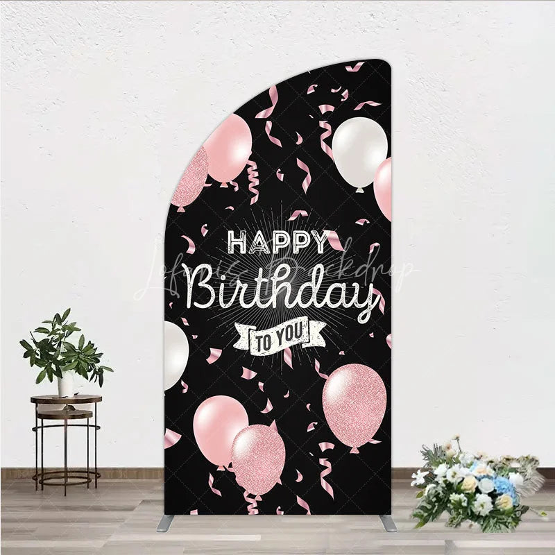 Lofaris Happy Birthday to You Pink and White Balloons Half Moon Arch Backdrop Glitter Confetti Party Cover
