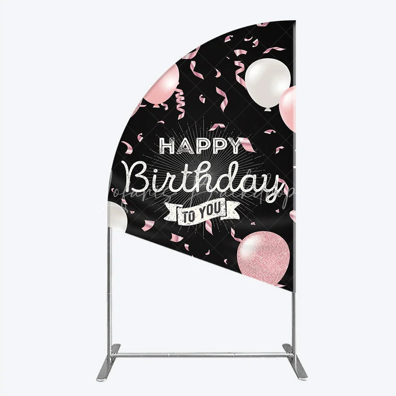 Lofaris Happy Birthday to You Pink and White Balloons Half Moon Arch Backdrop Glitter Confetti Party Cover